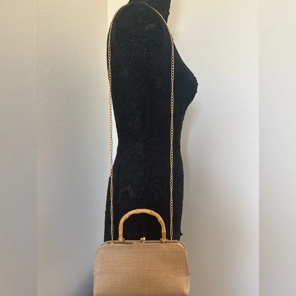 Tommy Bahama Beige Woven Clutch with Bamboo Handle - Picture 4 of 6